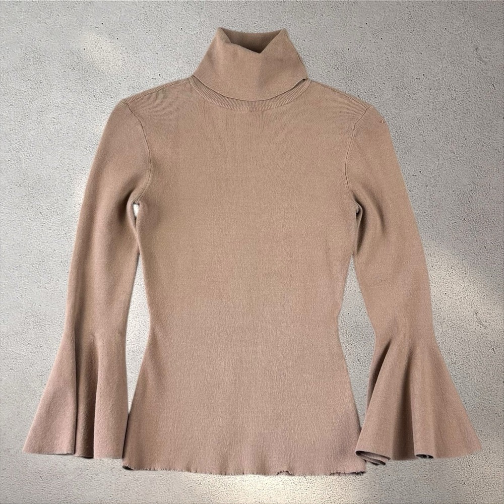 ALC Sweater Womens XS Beige Turtleneck Ribbed Bell Sleeve‎ Pullover Blouse